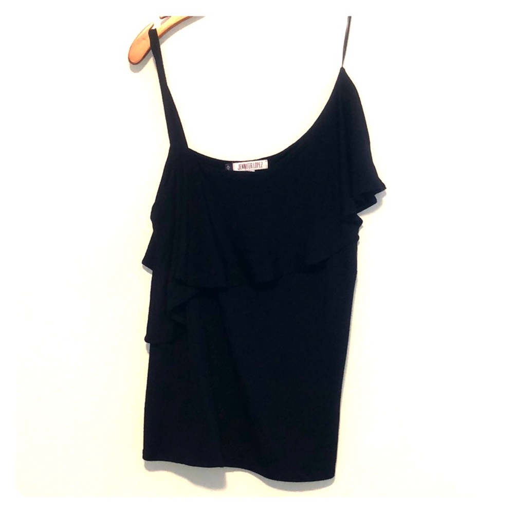 Jennifer Lopez One shoulder black top!